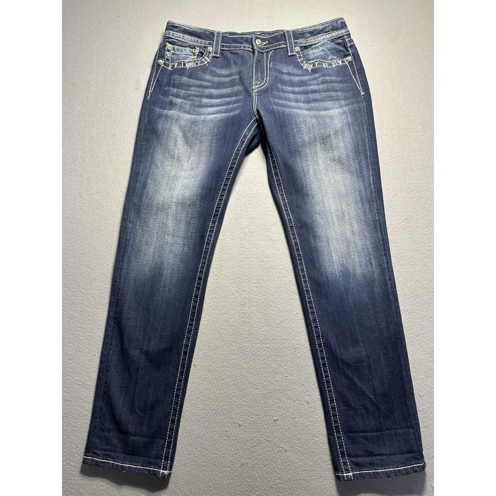 Miss Me Signature Skinny Jeans Women's 34 Emellished Distressed Dark Wash